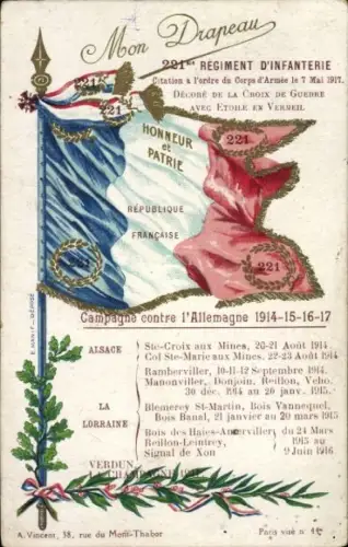 CPA 221. Regiment d'Infanterie, Campagne contre l'Allemagne 1914-1917