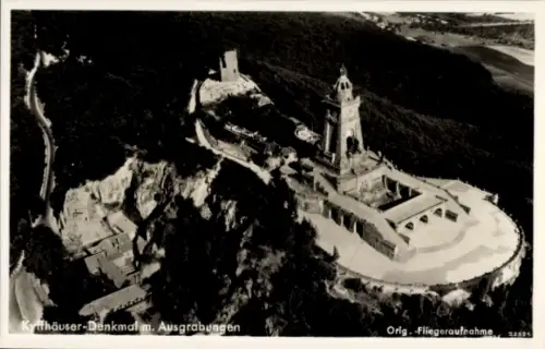 Ak Bad Frankenhausen am Kyffhäuser Thüringen, Kyffhäuser-Denkmal, Ausgrabungen, Fliegeraufnahme