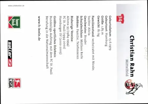 Autogrammkarte Fußballer Christian Rahn, 1. FC Köln, Autogramm