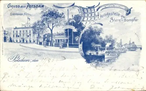 Ak Potsdam, Eisenbahn Hotel, Anlegestelle der Stern-Dampfer