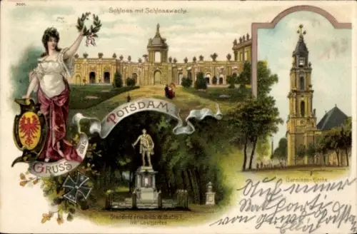 Litho Potsdam in Brandenburg, Schloss, Schlosswache, Garnisonkirche, Friedrich Wilhelm III. Denkmal