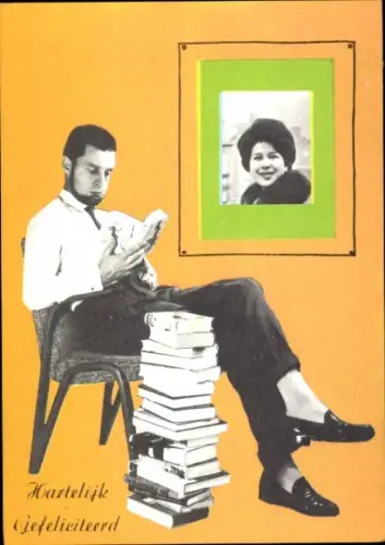 Passepartout Ak Sängerin Anneke Grönloh, Mann mit Bücherstapel
