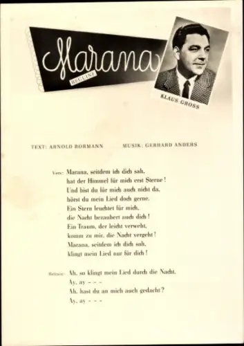 Ak Sänger Klaus Gross, Lied Marana