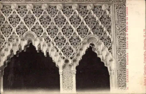 Ak Granada Andalusien Spanien, Alhambra, Detail im Patio de los Leones, Fotografen Señán und Gonz