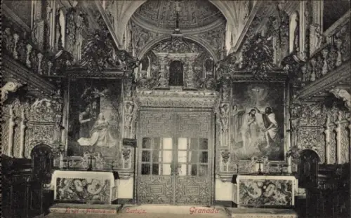 Ak Granada Andalusien Spanien, Innenansicht der Cartuja, religiöse Kunstwerke, Altäre, Gemälde