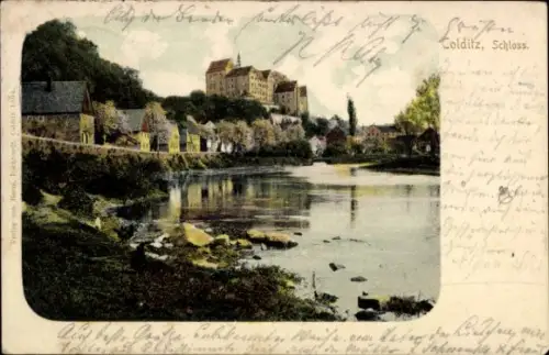 Ak Colditz in Sachsen, Colditz Schloss, Flusslandschaft, Häuser, Bäume