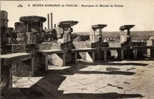 Ak Timgad Algerien, Römische Ruinen, Marktstände, archäologische Stätte