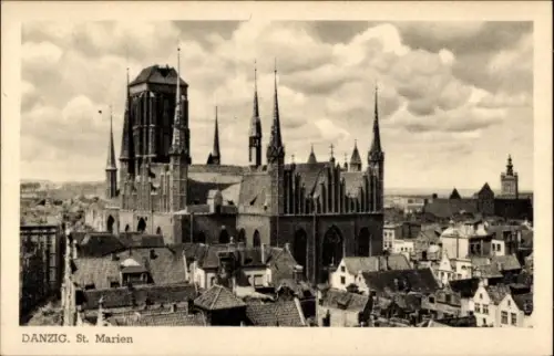 Ak Gdańsk Danzig,  St. Marien,  Kirche, Stadtansicht, Kupfertiefdruck