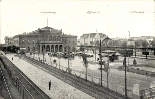 Ak Poznań Posen, Hauptbahnhof, Postamt