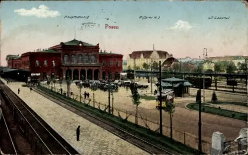 Ak Poznań Posen, Hauptbahnhof, Postamt