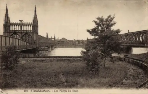 Ak Strasbourg Straßburg Elsass Bas Rhin, Brücke, Fluss, Bäume,  Les Ponts du Rhin