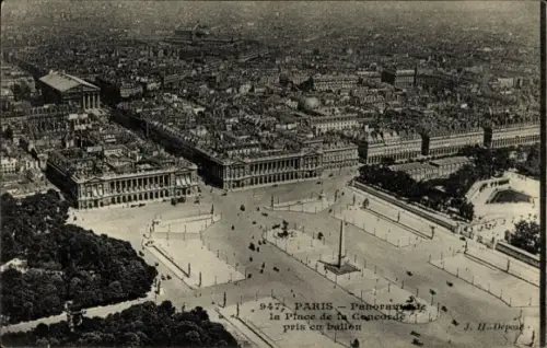 Ak Paris VIII., Place de la Concorde, Fliegeraufnahme aus dem Ballon