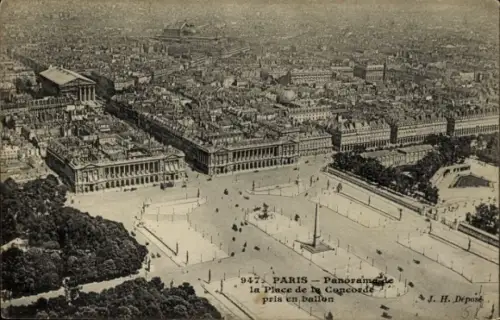 Ak Paris VIII., Place de la Concorde, Fliegeraufnahme aus dem Ballon