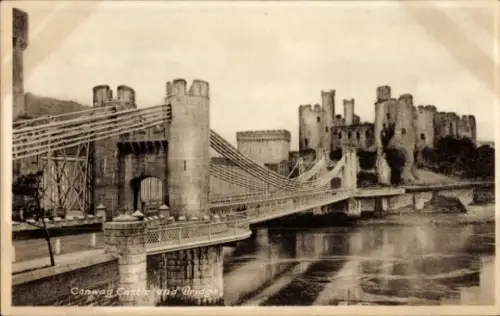 Ak Conway Conwy Wales, Conway Castle, Brücke, Wasser,  Architektur