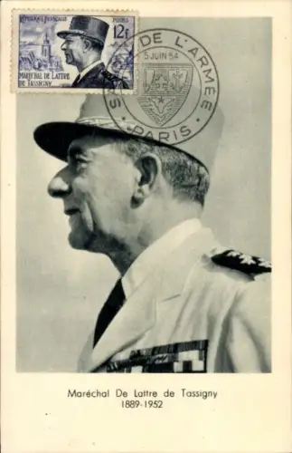 Ak Maréchal Jean de Lattre de Tassigny, Portrait, Profilansicht