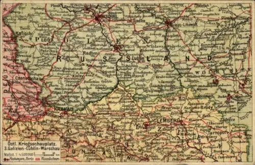 Landkarten Ak Östlicher Kriegsschauplatz, Galizien-Lublin-Warschau