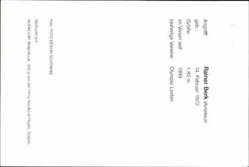 Autogrammkarte Fußballer Rainer Berk, SV Meppen, Autogramm