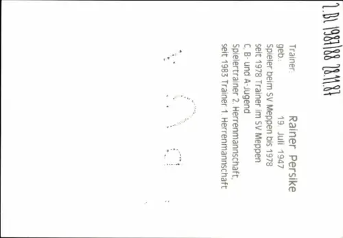 Autogrammkarte Trainer Rainer Persike, SV Meppen, Autogramm