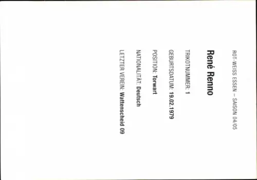 Autogrammkarte Fußballer René Renno, Rot-Weiß Essen, Autogramm