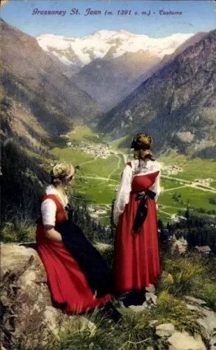 Ak Gressoney Saint Jean Valle d'Aosta, Frauentracht