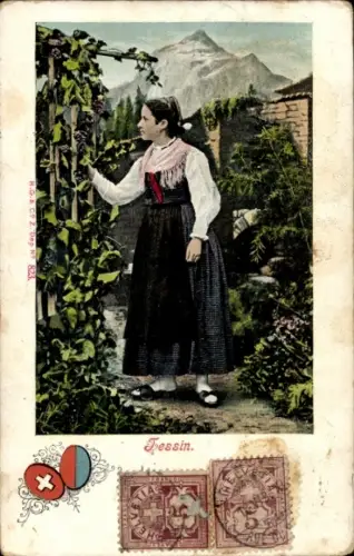 Ak Kanton Tessin, Frau in Tracht