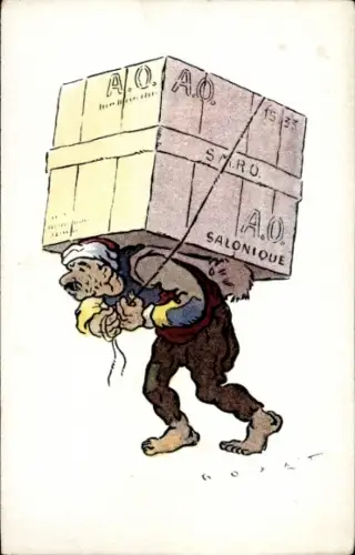 Künstler Ak Goyet, Thessaloniki Griechenland, Träger, Grieche, Tracht