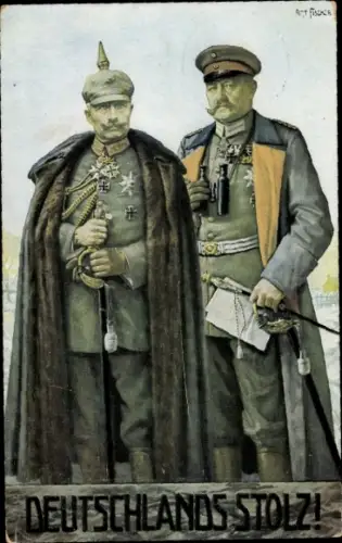 Künstler Ak Fischer, Generalfeldmarschall Paul von Hindenburg und Kaiser Wilhelm II.