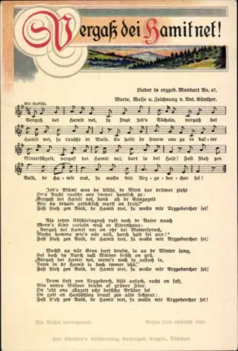 Lied Ak Günther, Anton, Erzgebirgische Mundart 47, Vergaß dei Hamit net