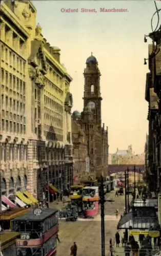 Ak Manchester England, Oxford Street,  Straßenansicht, Straßenbahn,  Gebäude