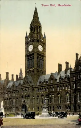 Ak Manchester England, Rathaus,  Uhrturm,