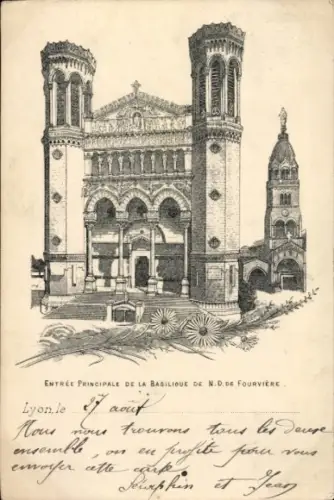 Ak Lyon Rhône, Basilique de N.D. de Fourvière,  Zeichnung, 