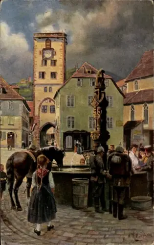 Künstler Ak Hoffmann, H., Ribeauvillé Rappoltsweiler Elsaß Elsass Haut Rhin, Marktplatz