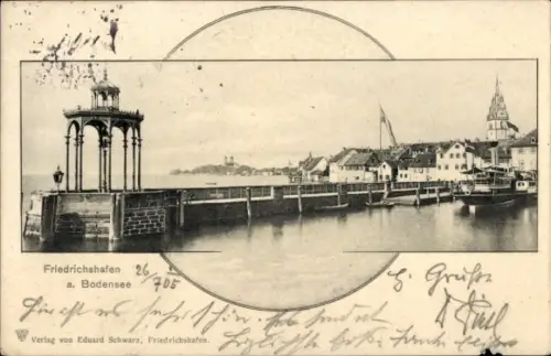 Passepartout Ak Friedrichshafen am Bodensee, Seehafen, Dampfer