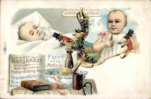 Litho Der Naturarzt, Naturgemässe Behandlung des Brechdurchfalls bei Kindern, Fort mit der Medicin