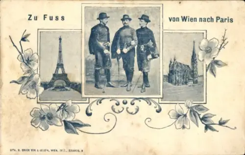 Ak Zu Fuß von Wien nach Paris, Eiffelturm