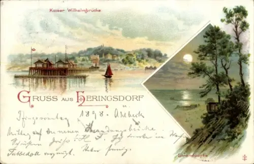 Passepartout Ak Ostseebad Heringsdorf auf Usedom, Kaiser Wilhelmbrücke, Strandpartie