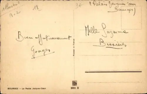 Ak Bourges Cher, Palais Jacques-Cour, Statue, Menschen, Zeichnung, Bourges