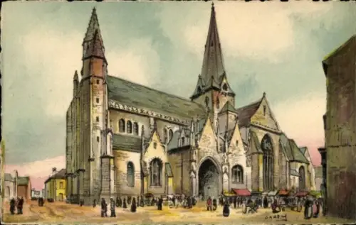 Künstler CPA Guérande Loire Atlantique, Collegiale St. Aubin