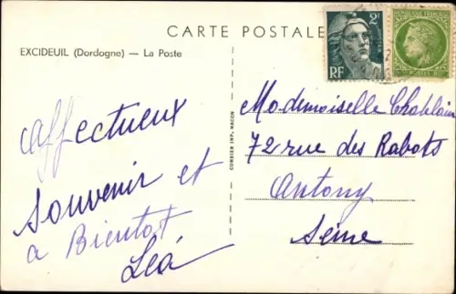 Ak Excideuil Dordogne, La Poste