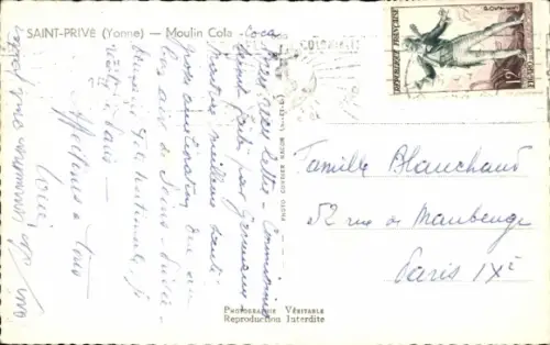 Ak Saint Privé Yonne, Moulin Cola