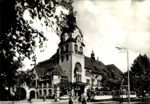 Ak Leipzig in Sachsen, Zoo, Kongresshalle, Straßenbahn