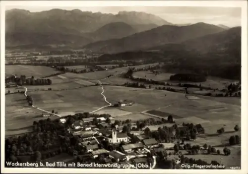 Ak Wackersberg Oberbayern, Zwieselberg, Luftaufnahme, Benediktenwandgruppe, ländliche Landschaft,