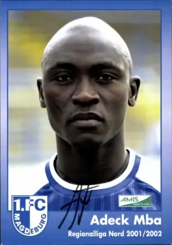 Autogrammkarte Fußballer Adeck Mba, 1. FC Magdeburg, Autogramm