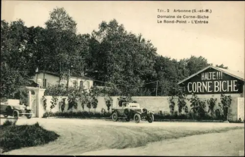 Ak Arbonne Seine et Marne, Domaine de Corne-Biche, Le Rond-Point, alte Autos, Natur