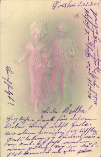 Relief Ak Elegantes Paar, Liebespaar