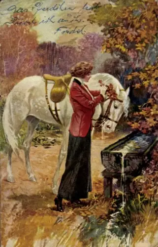 Künstler Ak Junge Frau mit Pferd, Portrait