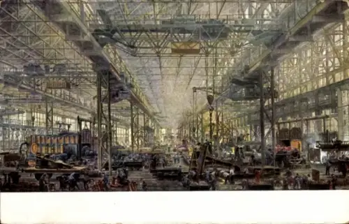 Künstler Ak Essen im Ruhrgebiet, Gussstahlfabrik, Stahlformerei, Martinwerk, Krupp AG