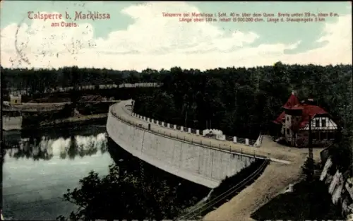 Ak Leśna Marklissa Schlesien, Talsperre,  Wasserreservoir, Queis, technische Details