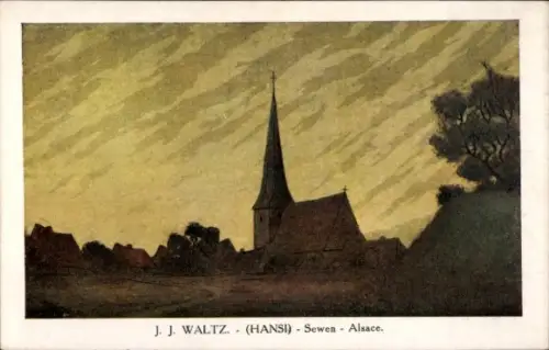 Künstler Ak Hansi / Jean Jacques Waltz, Sewen Elsaß Haut Rhin, Église