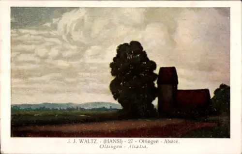 Künstler Ak Hansi, Jean Jacques Waltz, Oltingen, Alsace, Kirche